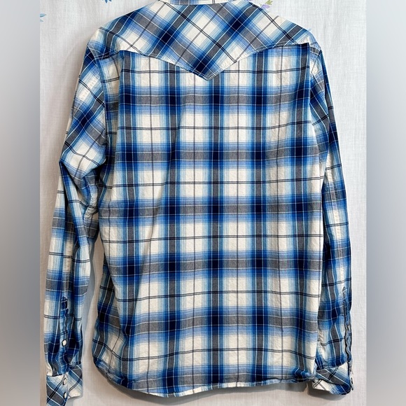 Aeropostale - Men’s SHIRT Sz L SNAP CLOSE Plaid - BLUE - Picture 9 of 13